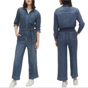 GAP Cotton Denim Wide Leg Belted Button Up Utility Jumpsuit NEW